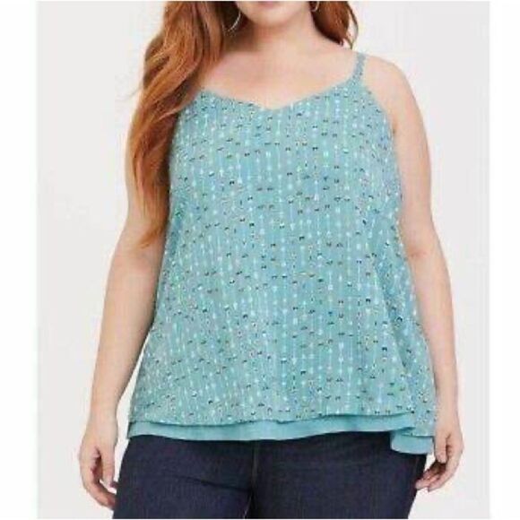 Torrid Sophie Double-Layer Teal Blue Arrow Print Swing Cami Sz 2 2X 18/20 - Picture 7 of 9